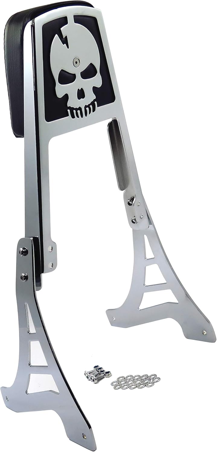 HTTMT MT146-S- Chrome Skull Backrest Sissy Bar With Leather Pad Compatible with Harley Sportster 1200 883