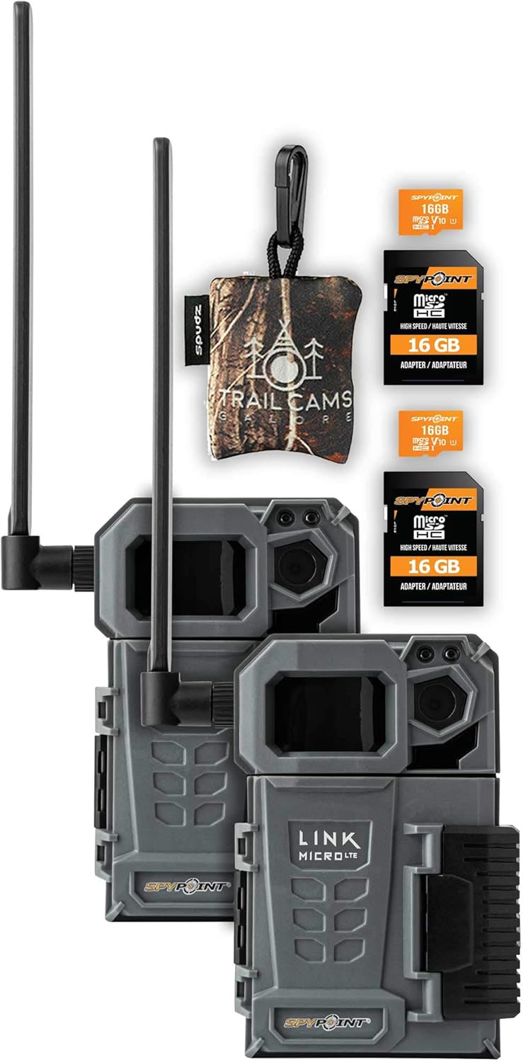 SPYPOINT Link-Micro-LTE Cellular Trail Camera Twin Pack with SD Cards and Spudz Microfiber Cloth Screen Cleaner (AT&T (USA Nationwide))