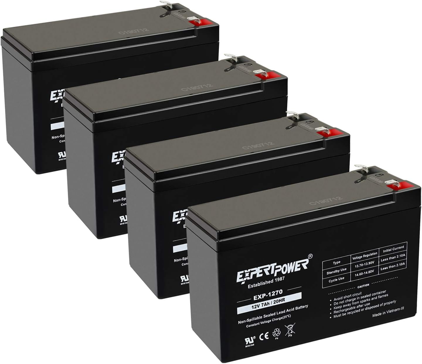 ExpertPower 12v 7ah Rechargeable Sealed Lead Acid Battery || EXP1270|| Replaces APC Back-UPS ES 500 VA, BE500C, BE500U (4 Pack)