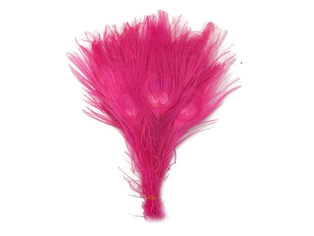 Moonlight Feather 100 Pieces - Hot Pink Bleached and Dyed Peacock Tail Eye Wholesale Feathers (Bulk)