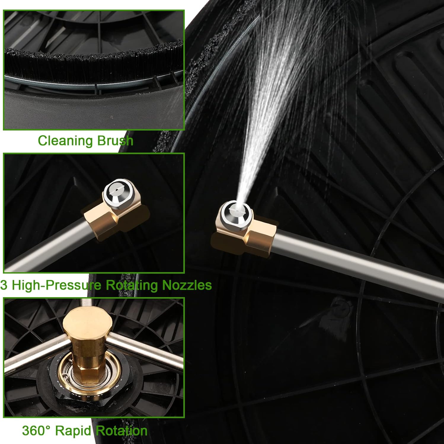 15.8'' Pressure Washer Surface Cleaner, 3600 PSI Plastic Power Surface Cleaner with 3 Wheels, 2 Extension Wands, 1/4