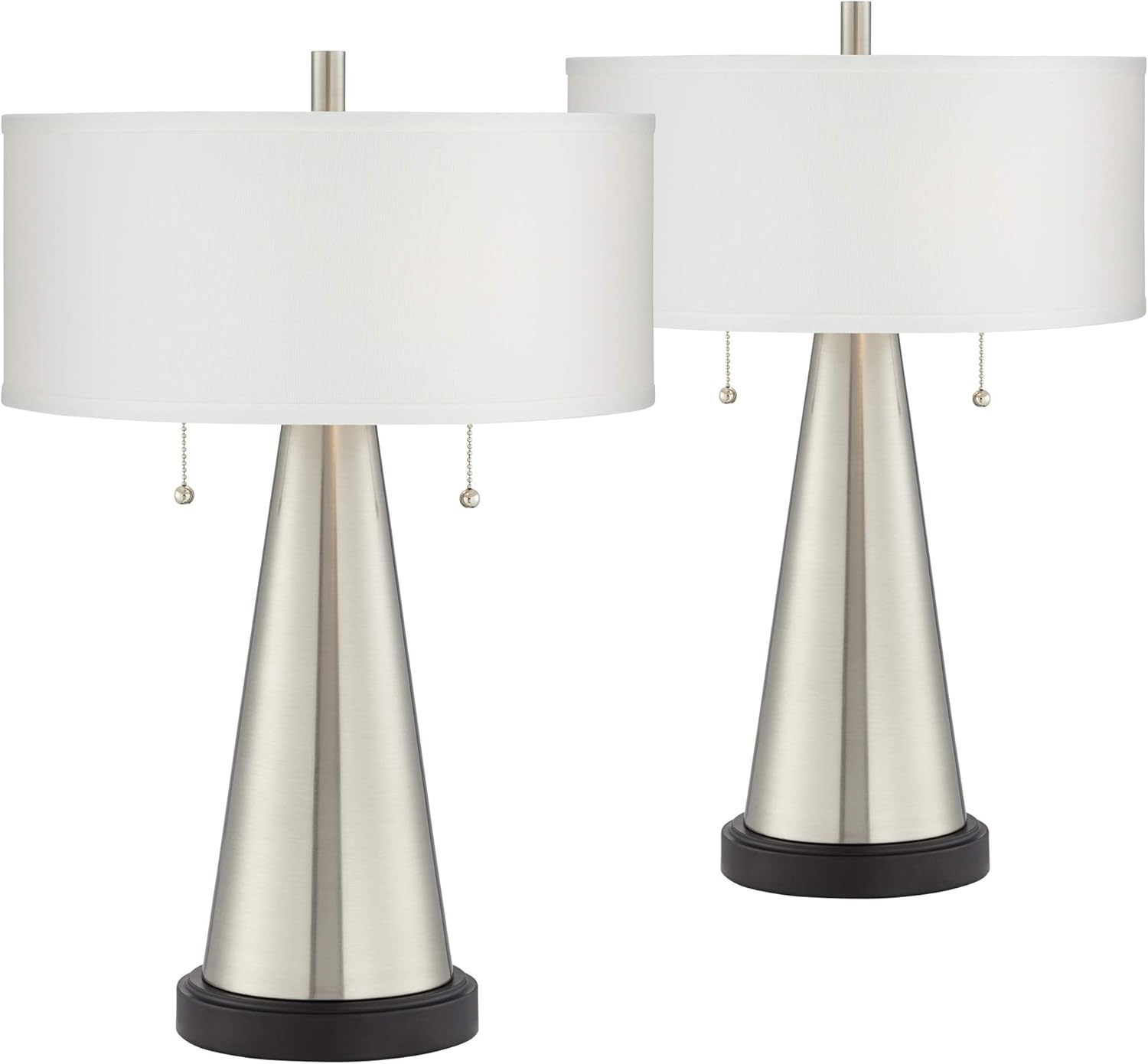 Craig Farmhouse Rustic Accent Table Lamps Set of 2 with Hotel Style USB Port Bronze Metal Natural Linen Drum Shade for Living Room Bedroom House Bedside Nightstand Home Office - Franklin Iron Works