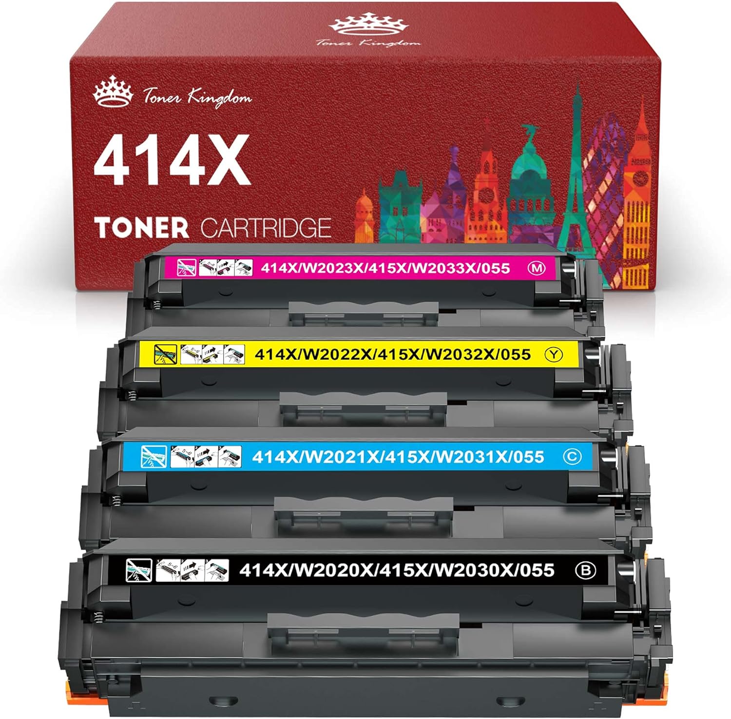 Toner Kingdom Compatible Toner Cartridge Replacement for HP 414X High Yield W2020X 414A for HP Color Pro MFP M479fdw M454dn M479fdn M454dw Toner Printer (No Chips, 4-Pack)