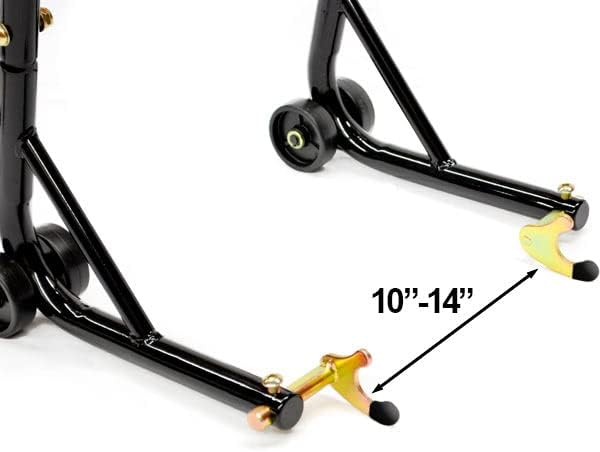 Venom Sport Bike Motorcycle Front & Rear Combo Wheel Lift Stands Fork & Swingarm Stands Paddock Stands + Low Profile 6mm Black Swingarm Spools (Compatible with Most Yamaha Bikes)