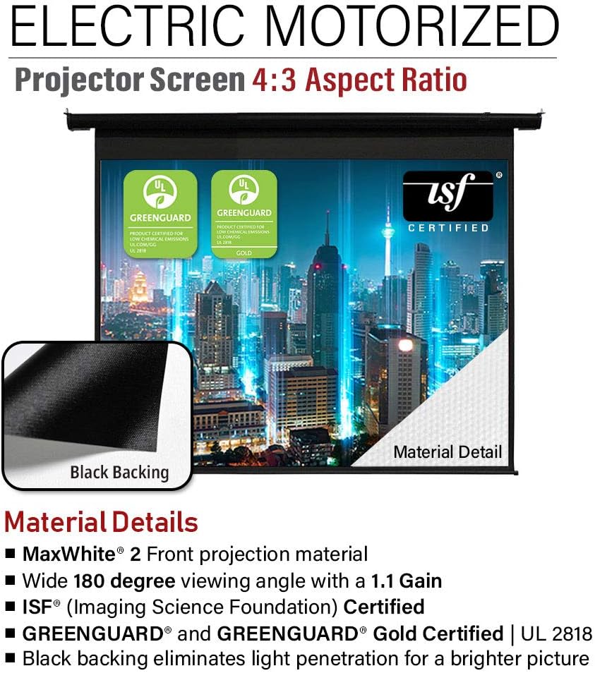 Akia Screens 104 inch Motorized Electric Remote Controlled Drop Down Projector Screen 4:3 8K 4K HD 3D Retractable Ceiling Wall Mount Black Projection Screen Office Home Theater Movie AK-MOTORIZE104V1