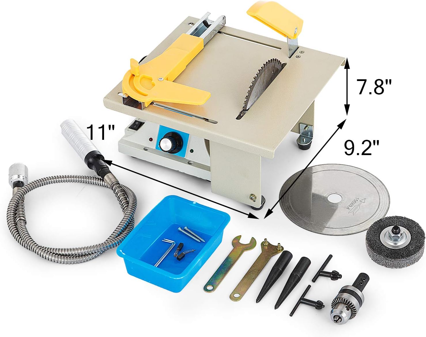 VEVOR Upgraded Jewelry Polishing Machine 350w Rock Polisher Bench Buffer T5 Home Bench Polisher Grinder Electricity Mini Table Saw Kit for Gem Metal Woodworking with Complete Accessories (220V)