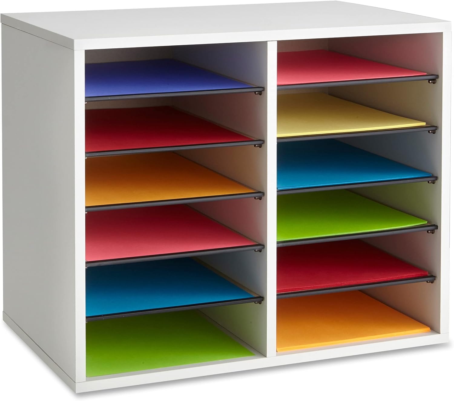 Safco Products Wood Adjustable Literature Organizer, 24 Compartment, 9423GR, Gray, Durable Construction, Removable Shelves, Stackable