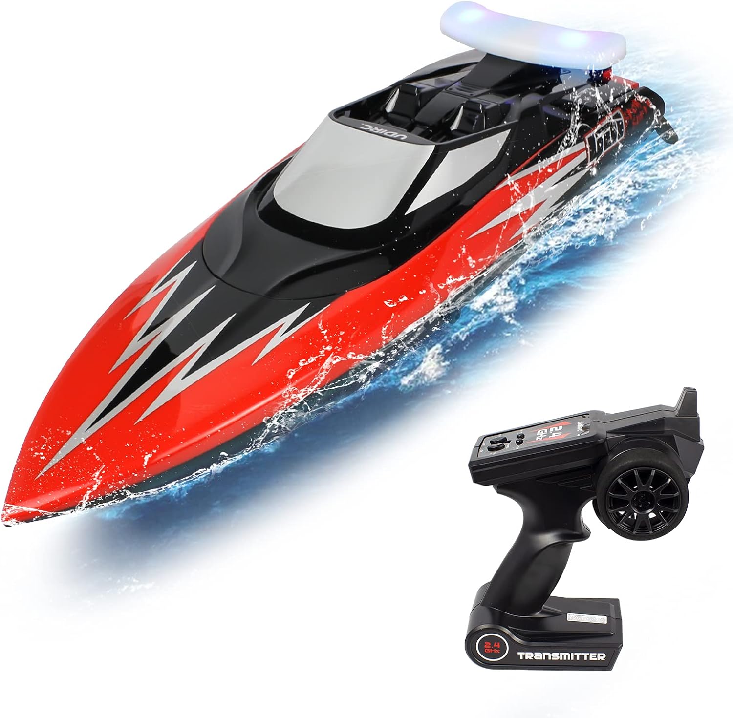 Cheerwing UDI017 RC Boat with LED Light, 20mph Fast Remote Control Boat for Pools and Lakes, 2.4 GHz RC Boats for Adults and Kids Pack of 2