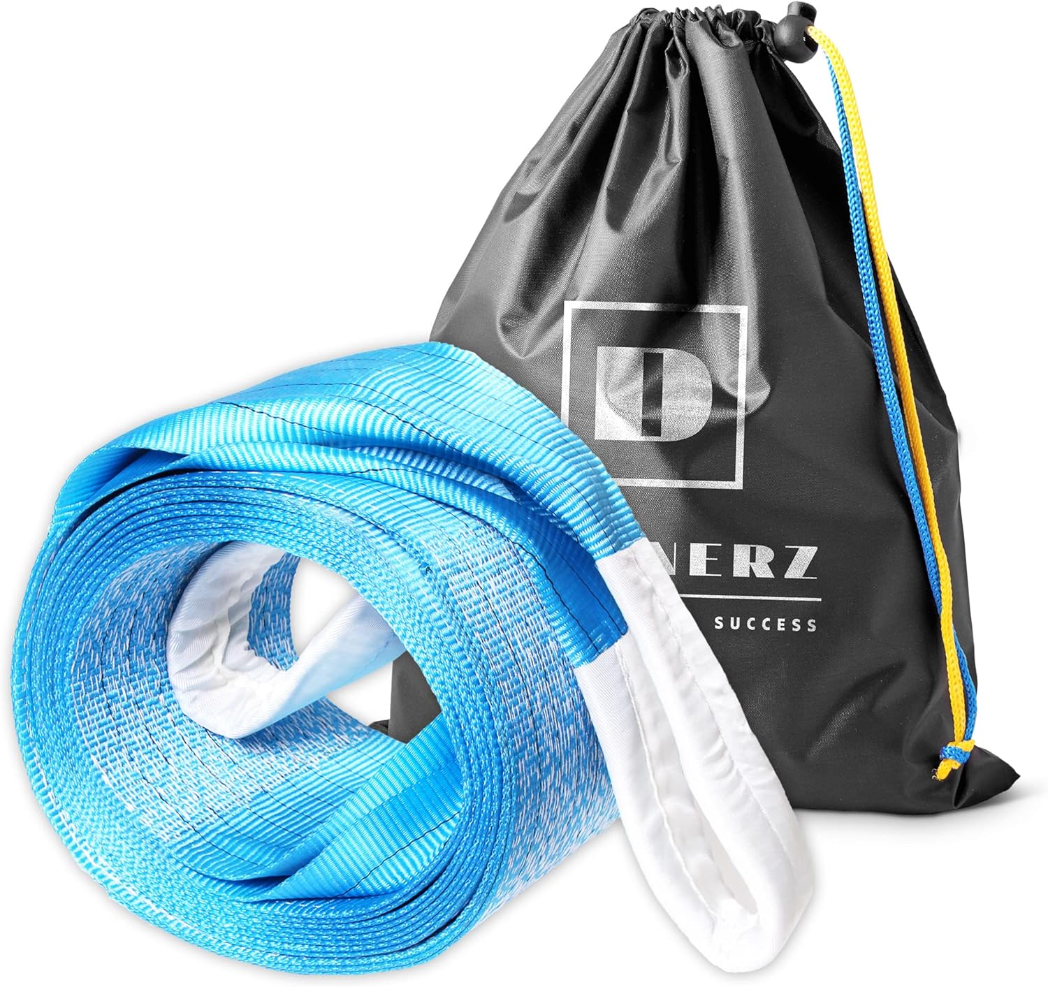 Tow Strap Heavy Duty 150000lbs 25ft - Dawnerz Towing Rope 75 US Tons 7.5m for Dump Trucks and Semi Tractor Trailer Trucks