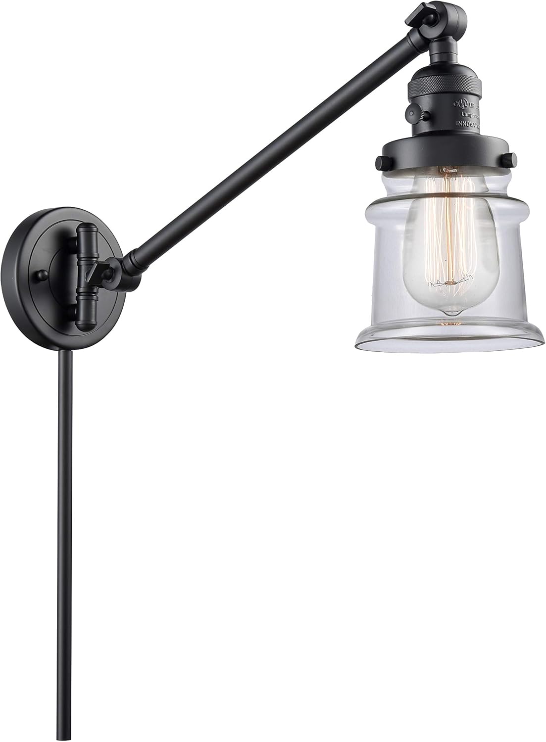 Innovations 237-BK-G182S Small Canton 1 Light Swing Arm Part of The Franklin Restoration Collection, Matte Black