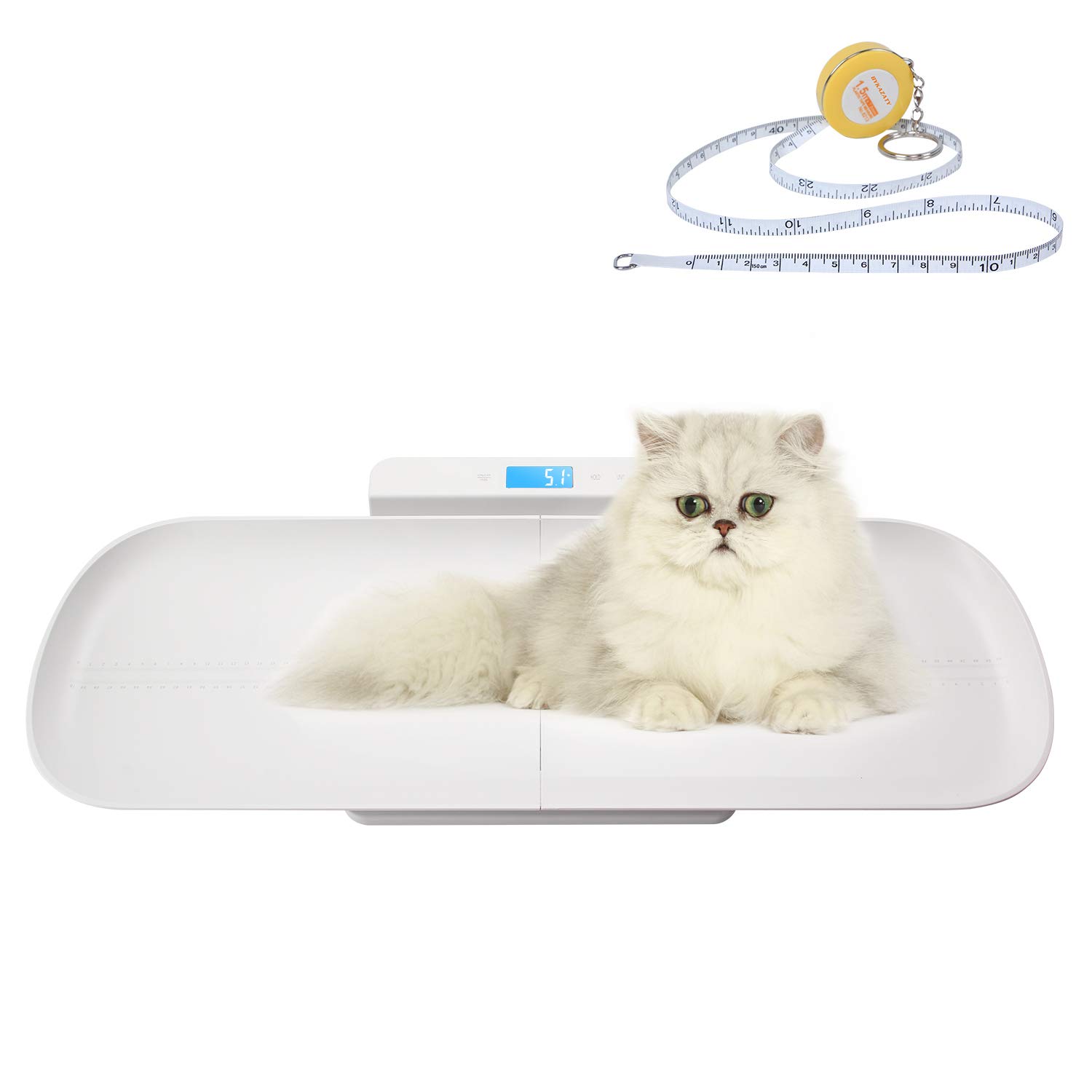 BYKAZATY Pet Scale with Tape Measure, Multi-Function Baby Scale, Infant Scale Digital Weight with Height Tray(Max: 70cm), Measure Weight Accurately(Max: 220lb), Perfect for Toddler/Puppy/Cat/Dog/Adult Pack of 2