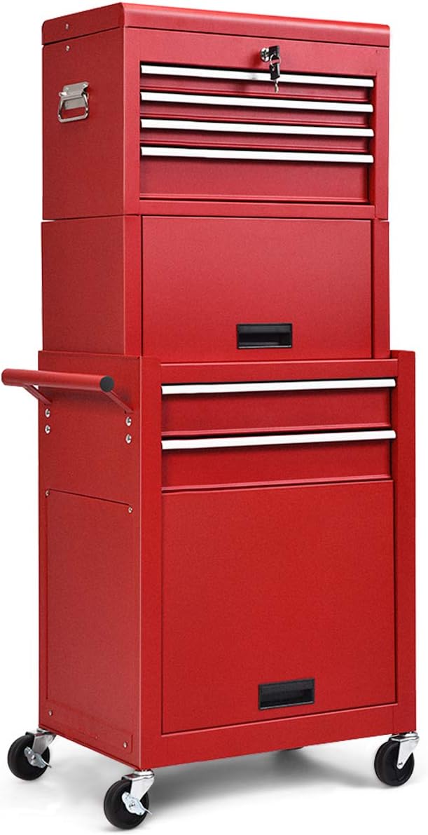 Safstar 6-Drawer Rolling Tool Chest, High Capacity Tool Storage Cabinet with Wheels and Locking System, Removable Toolbox Organizer with Sliding Drawers (Red)