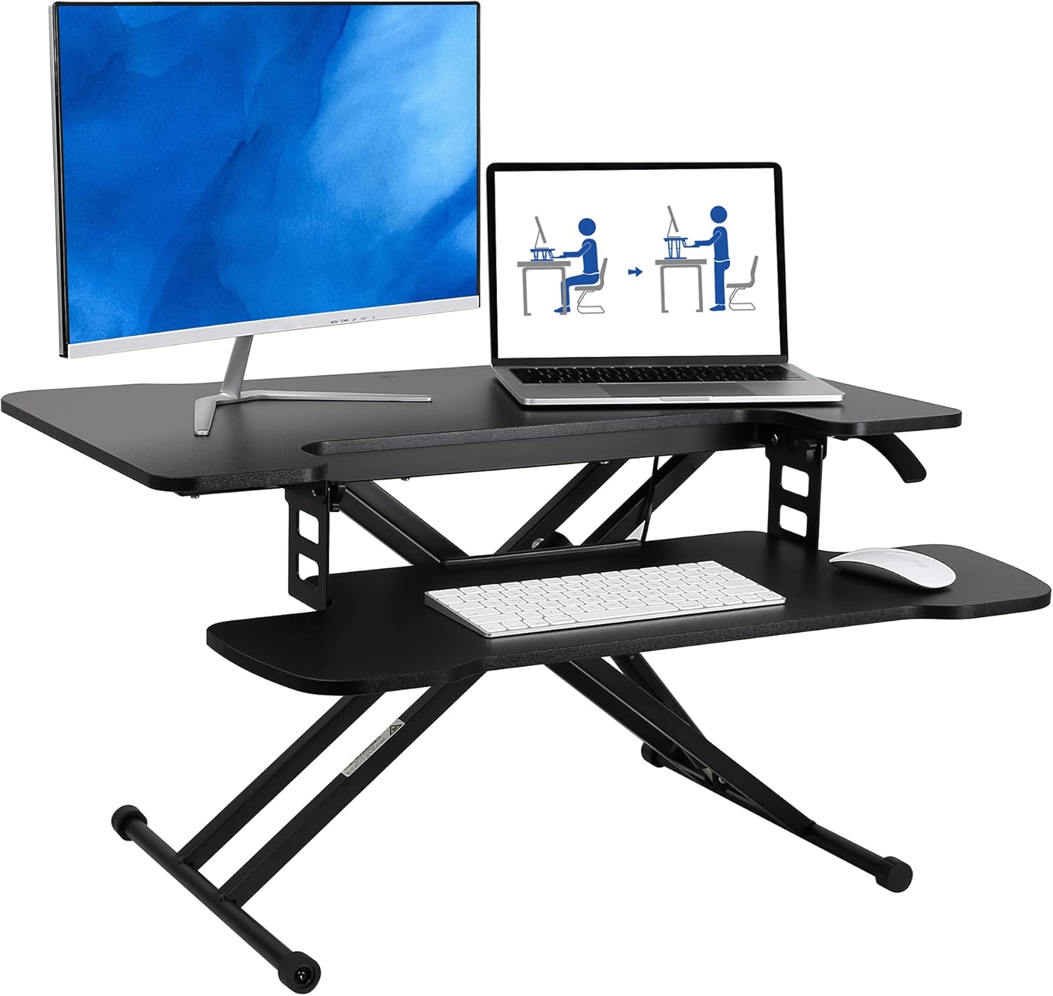 FLEXISPOT 31 inch Standing Desk Converter | Height Adjustable Stand Up Desk Riser, Black Home Office Desk Laptop Workstation with Removable Keyboard Tray (M18M)