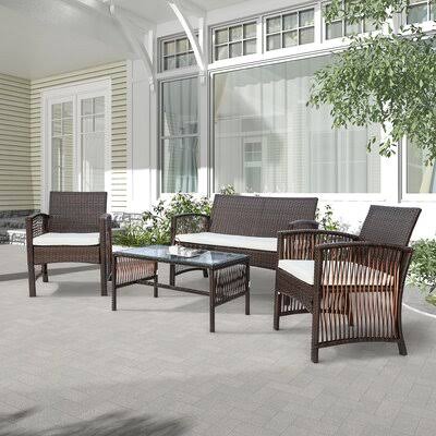 Bay Isle Home 4 Pieces Outdoor Furniture Rattan Chair u0026 Table Patio Set Outdoor Sofa for Garden, Backyard, Porch and Poolsid