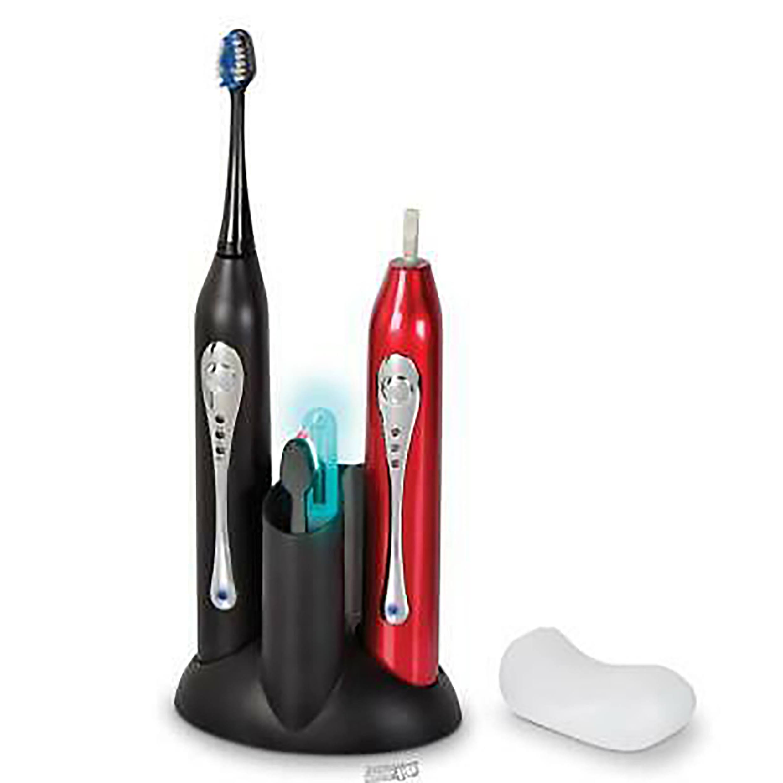 Pursonic S425BR Dual Handle Sonic Toothbrush with UV Sanitizer, Black/Red