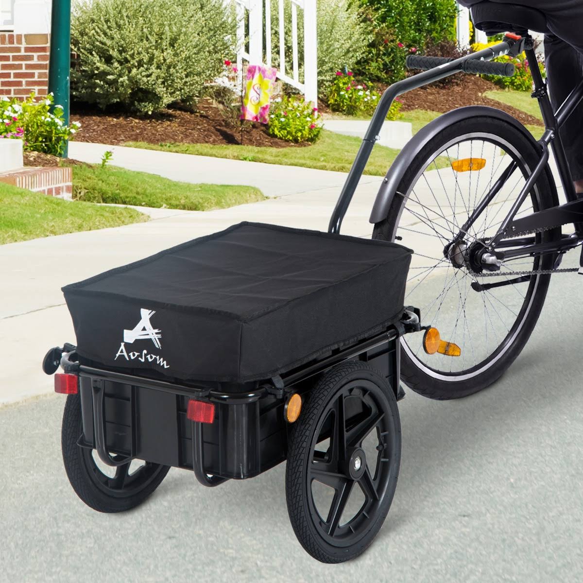 Aosom Bicycle Bike Cargo Trailer Steel Carrier Storage Cart Wheel Runner for Shopping - Black