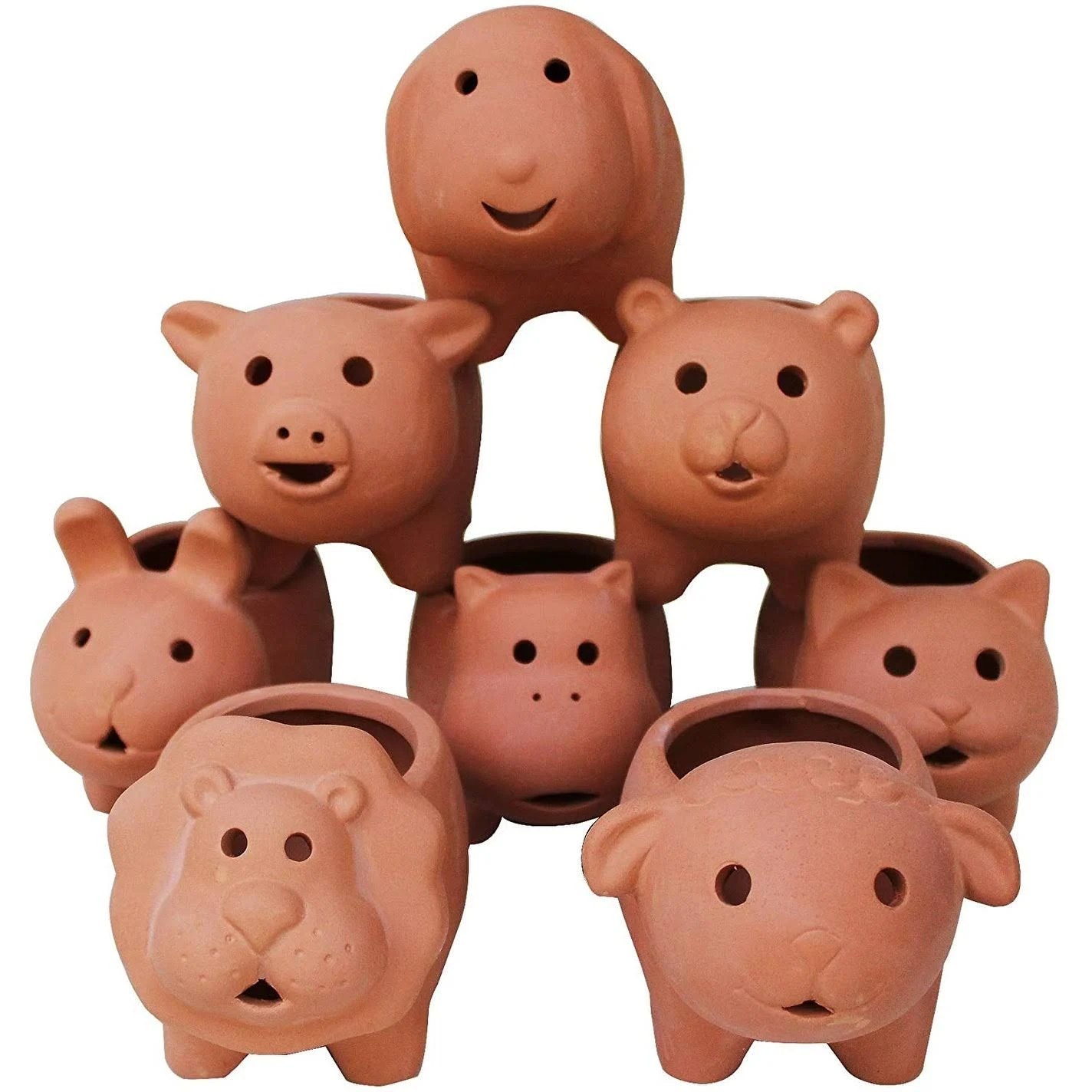 Set of 8 Adorable Terracotta Mini Animal Shaped Pots - 3.5x22 x 3.5x22