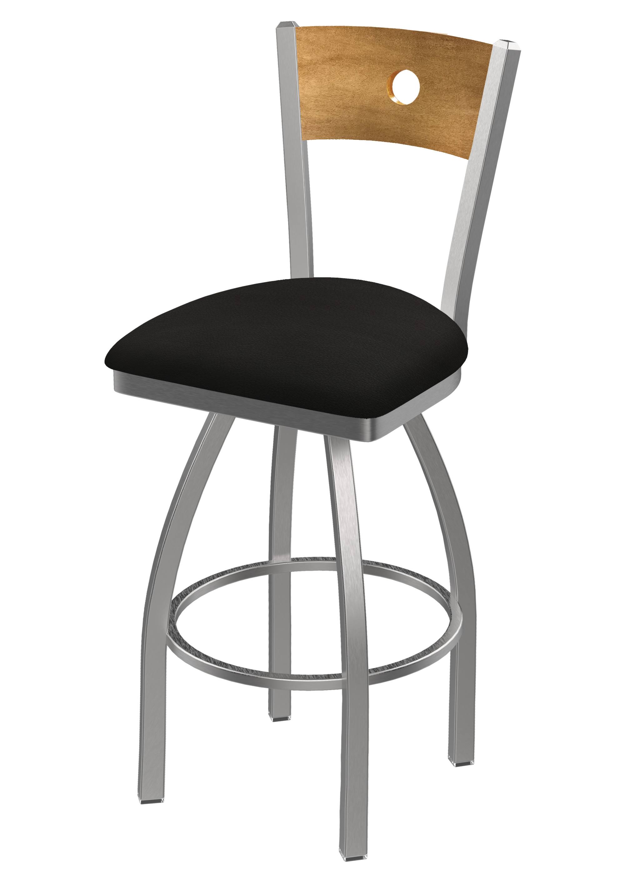 Holland Bar Stool 830 Voltaire 25x22 Counter Stool with Stainless Finish, Allante Espresso SEAT, Medium Maple BACK, and 360 Swiv