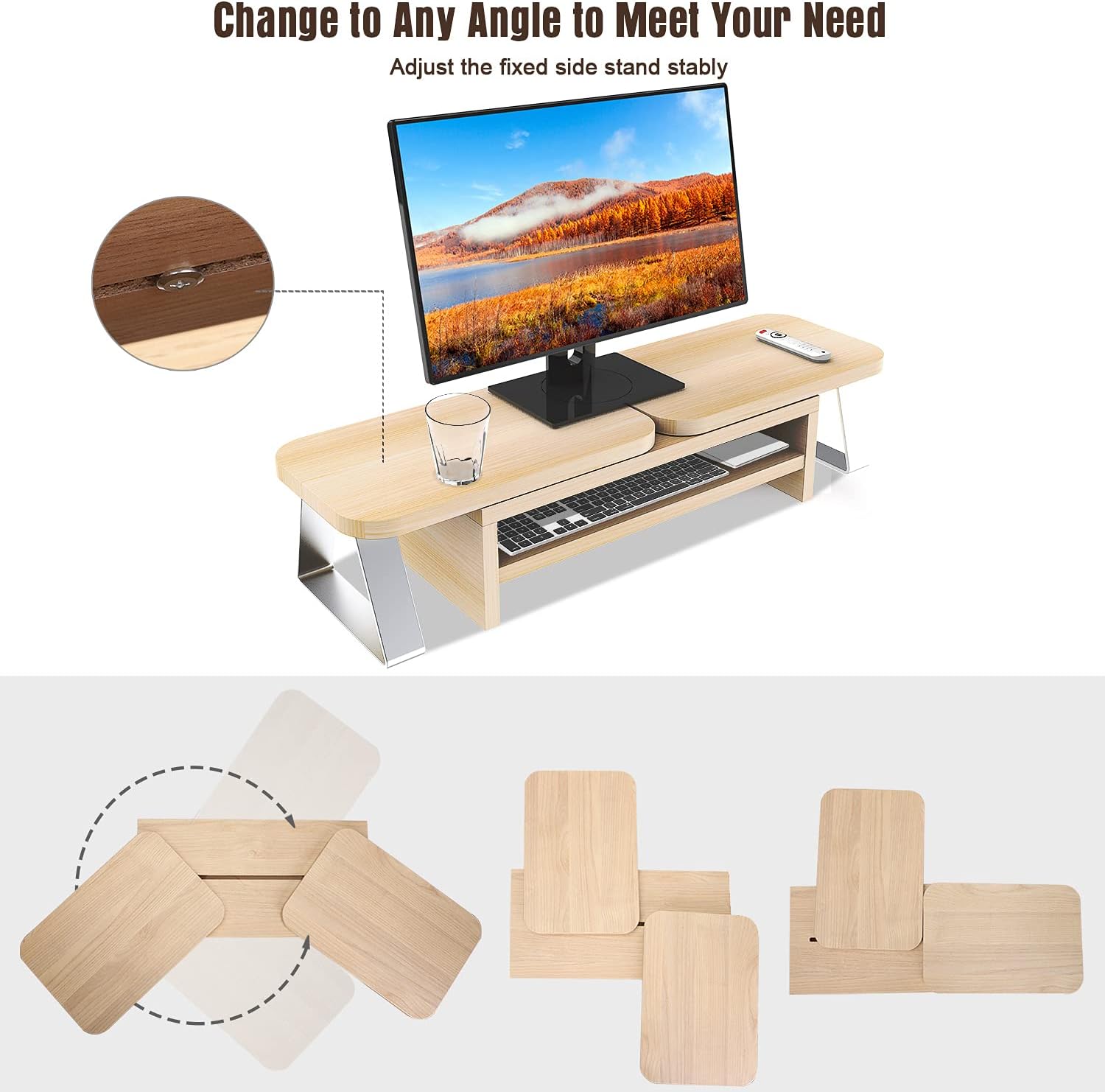 JYPS Dual Monitor Stand Riser Adjustable Length and Angle Computer Monitor Shelf Desktop Stand 3 Shelf Storage Organizer Screen Stand with Drawer Monitor Stands for 2 Monitors Shelves for Office&Home Pack of 2