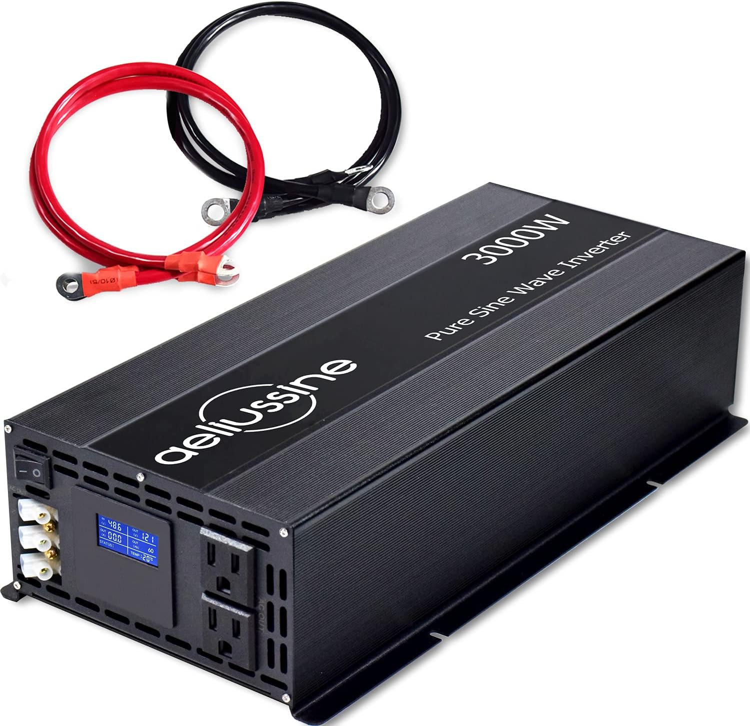 aeliussine 3000 watt Inverter Pure Sine Wave Inverter 48v dc to ac 110v 120v, Dual US Outlets, Hardwire Terminal, LCD Display, Suitable for Car RV, Truck, and Off Grid Solar Power System (3000w 48v)