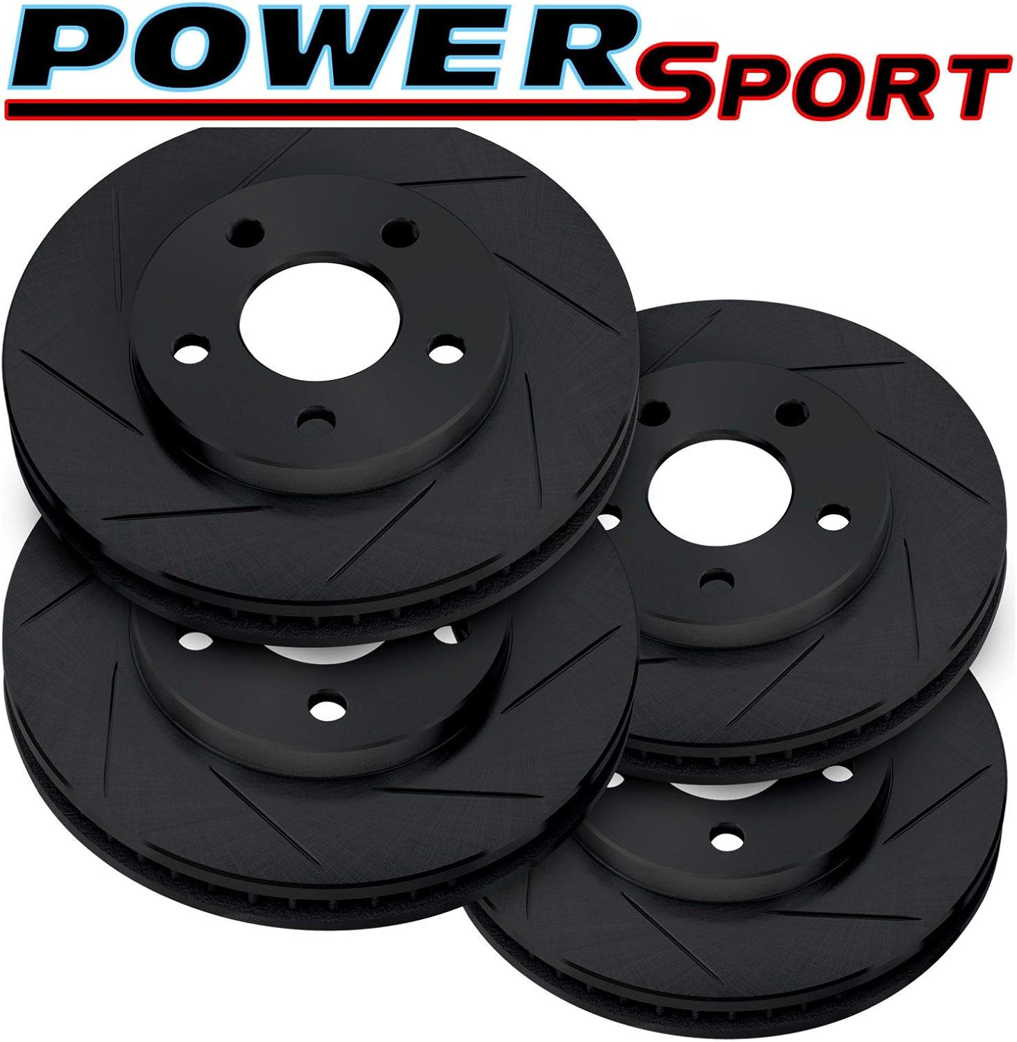 For 1988-1991 Honda Prelude, Accord PowerSport Front Rear Black Zinc Slotted Brake Rotors