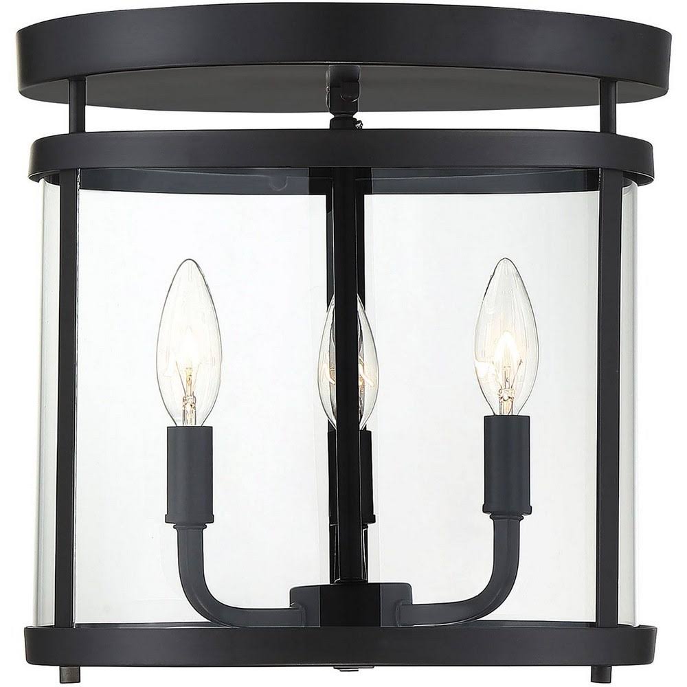 Traditional 3 Light Flush Mount with Sleek Cylindrical Design in Black with Clear Glass - Made of