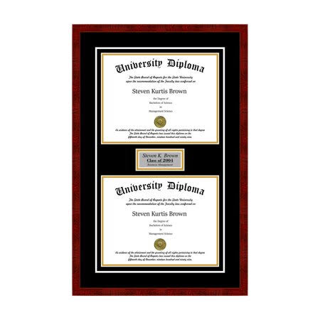 Perfect Cases and Frames Personalized Double Diploma Frame with Double Matting for 9x22 x 7x22 Tall Diploma with Black 3/4x22 Fr