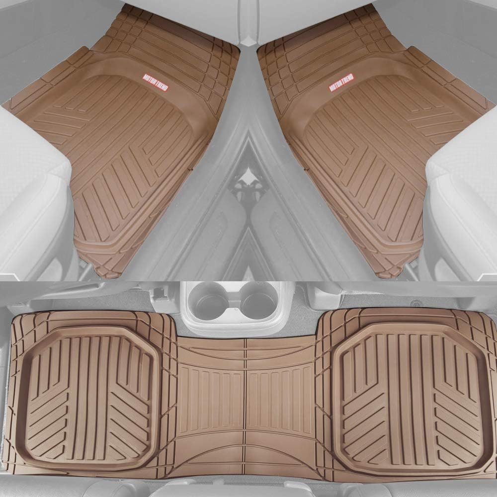 Motor Trend FlexTough Plus Black Rubber Car Floor Mats - All Weather Deep Dish Automotive Floor Mats, Heavy Duty Trim to Fit Design, Front & Rear Liners for Cars Truck Van SUV