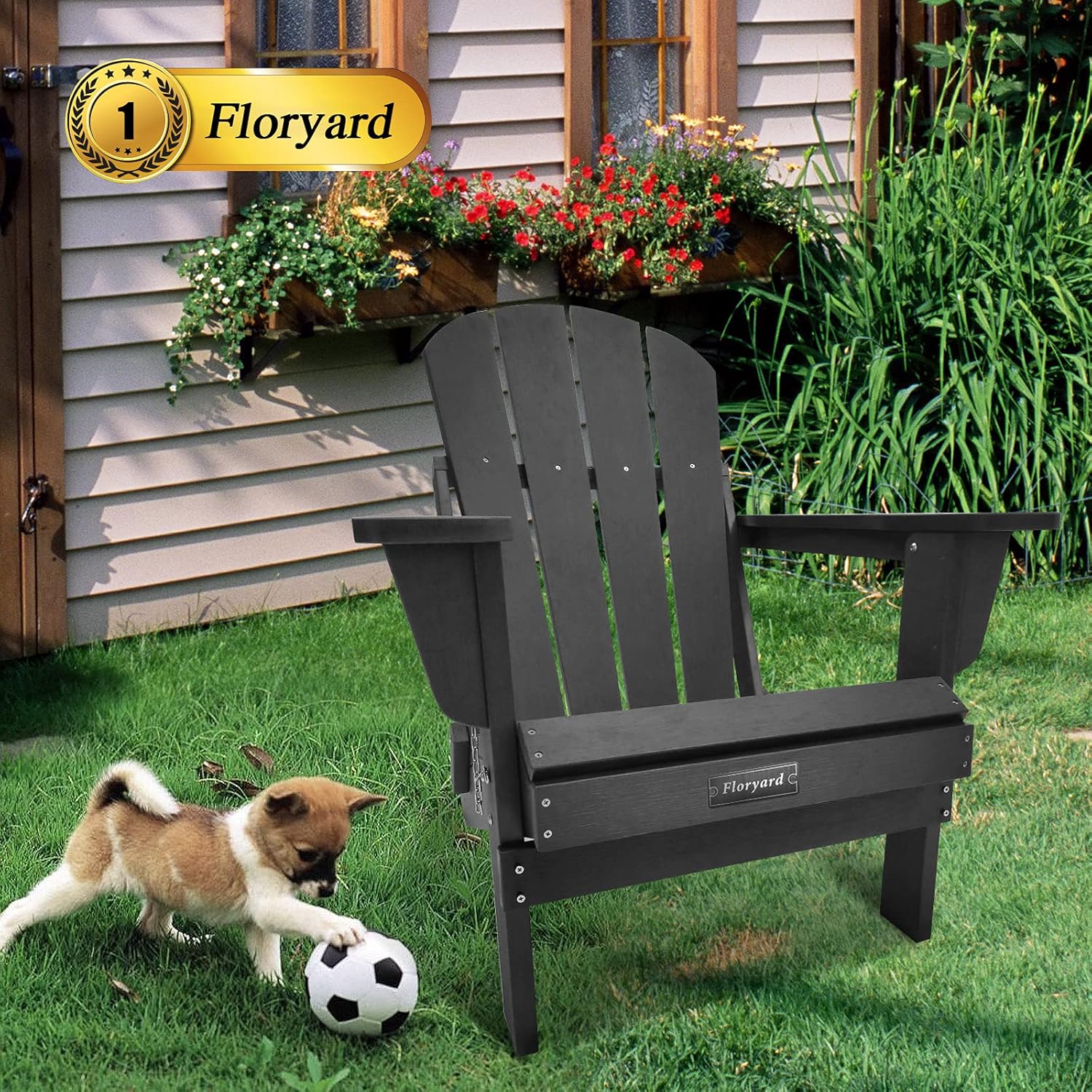 Floryard Folding Adirondack Chairs, Patio Chairs, Lawn Chairs, Adirondack Chairs Weather Resistant, Porch Chairs, Outdoor Chairs, Deck Chairs, Pool Chairs, Adirondack Chair Plastic-Black