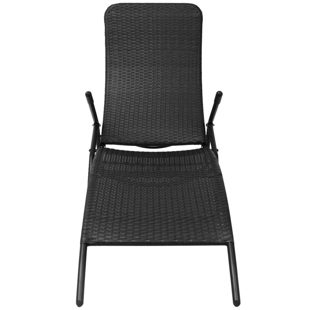 vidaXL Folding Sun Lounger Poly Rattan Black, 42946