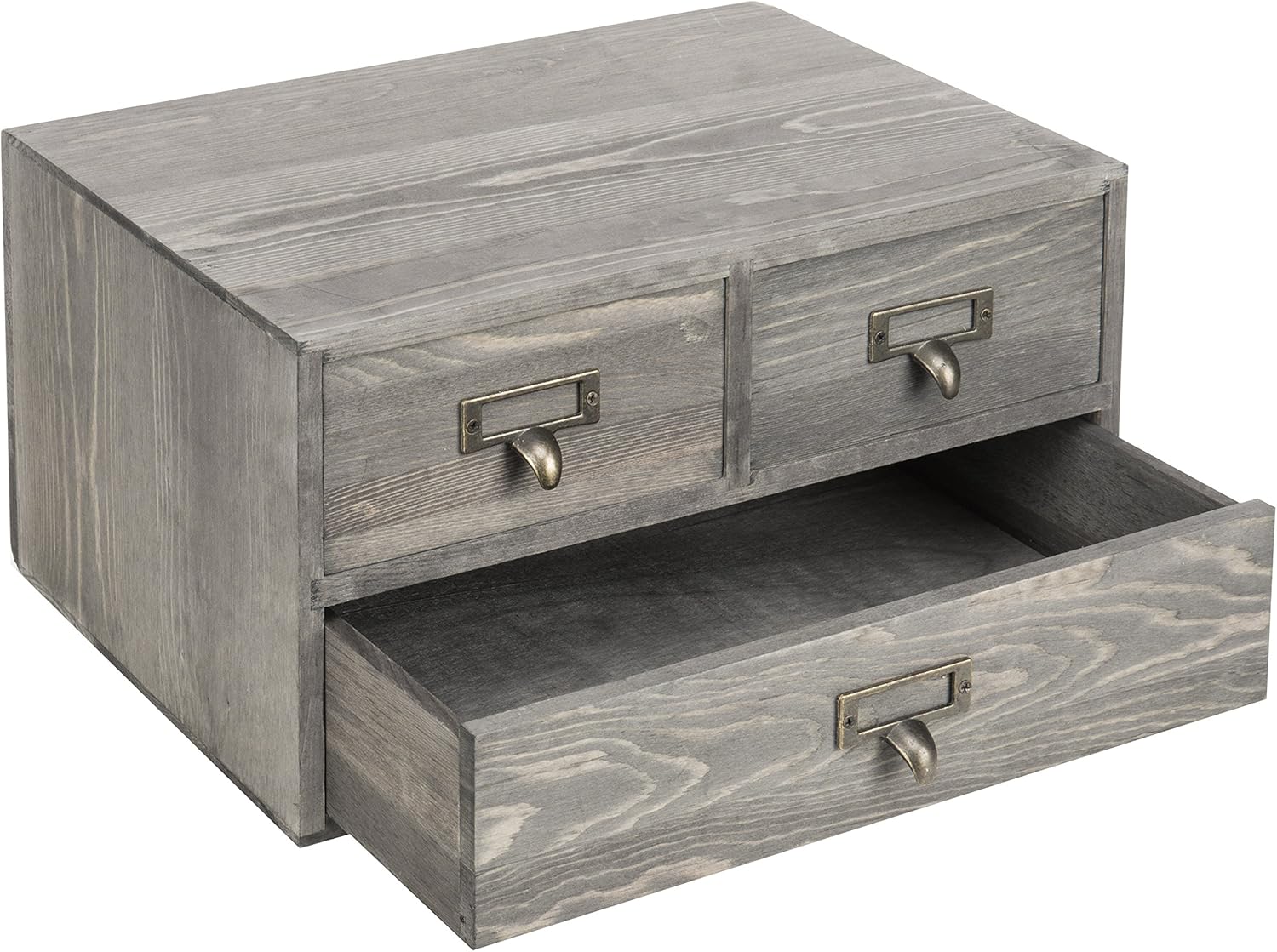 MyGift Vintage White Wood 3-Drawer Desktop Storage Box Organizer Pack of 2