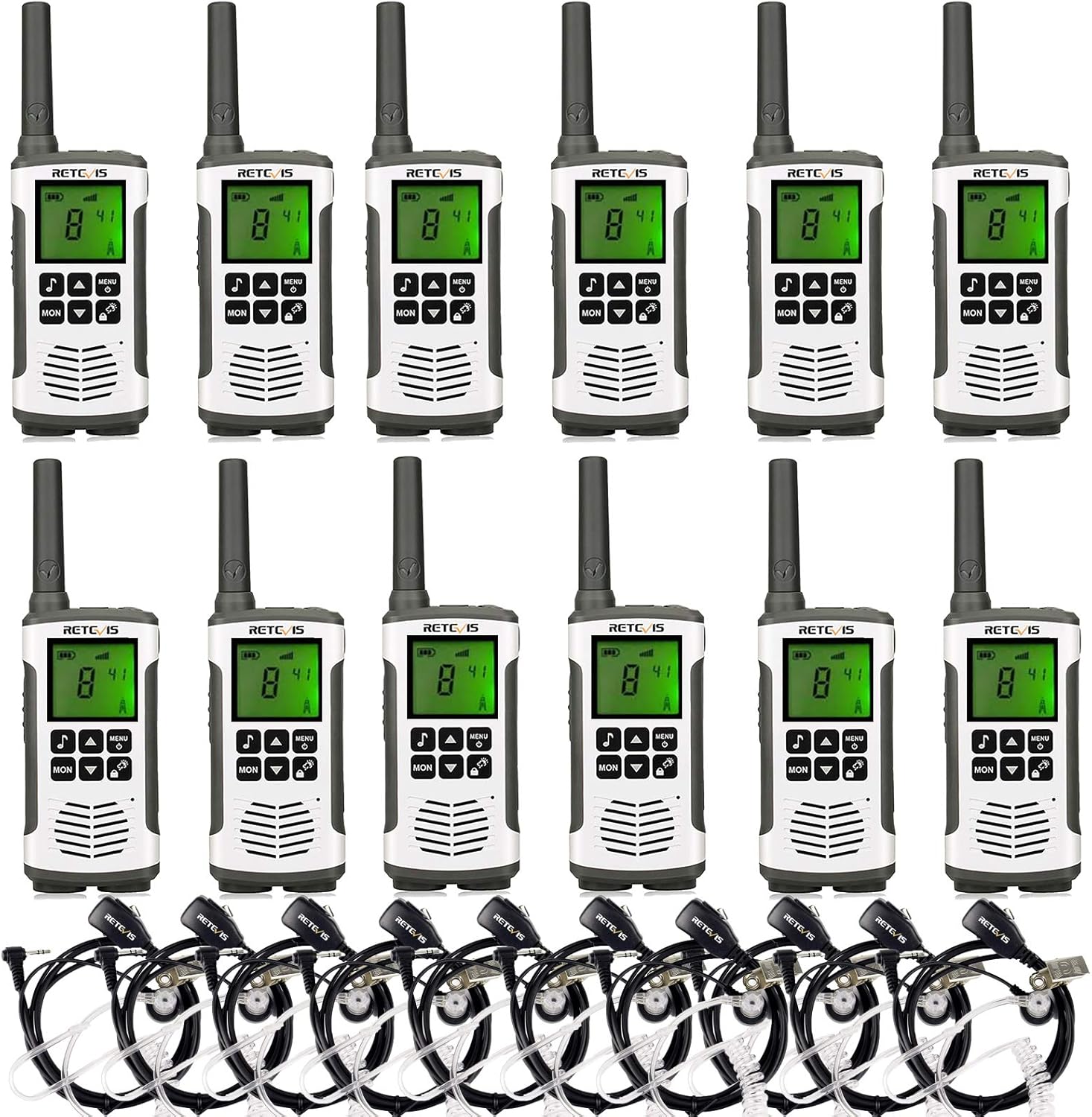 Retevis RT45 Two Way Radio with Earpiece,Rechargeable Walkie Talkies Long Range, Dual Watch Flashlight Call Tone VOX,for Business School Mall(10 Pack)