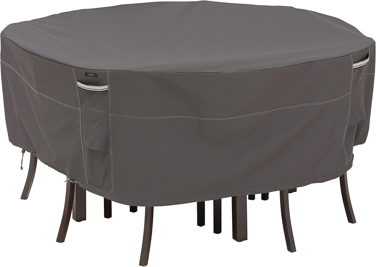 Classic Accessories Ravenna Waterproof Round Patio Table & Chair Set Cover, Outdoor Dining General Purpose Furniture Covers with Cord Lock & Padded Handles, 94 inch, Outdoor Table Cover