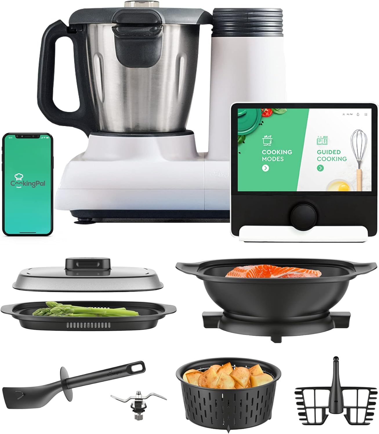 Multo By CookingPal, Smart Compact Countertop Multi-Functional Food Processor With Guided Recipes | WiFi Built-In | Chop, Knead, Steam And Cook All-In-One Cooker.