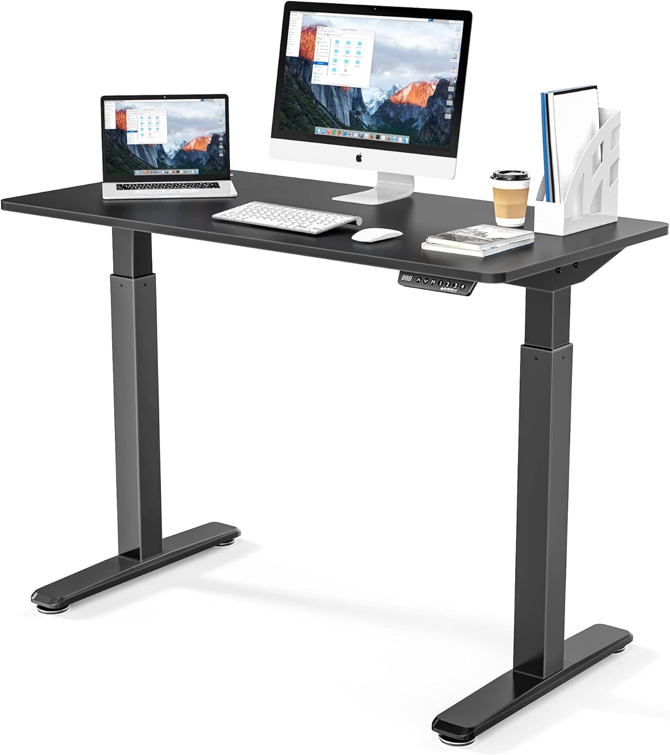 Eureka Ergonomic Electric Standing Desk 48 x 24 Inches, Height Adjustable Sit Stand Desk Home Office Dual Motor Computer Workstation Solid Whole-Piece Desk Board, Black