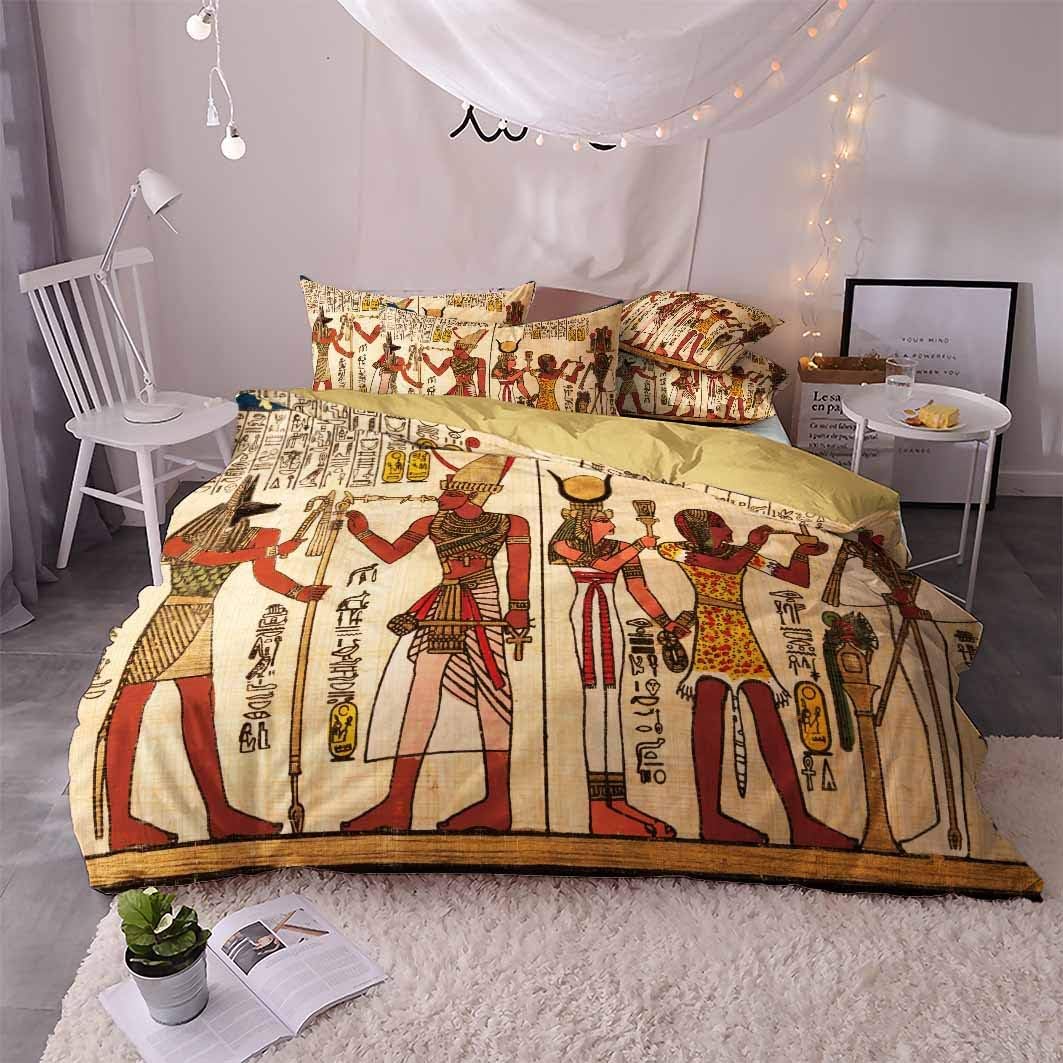 Belvina Ancient Egyptian Culture Patterns Bedding Set Print Egyptian Pharaoh Duvet Cover Set Without Any Filling for Kids (1, King) Pack of 2