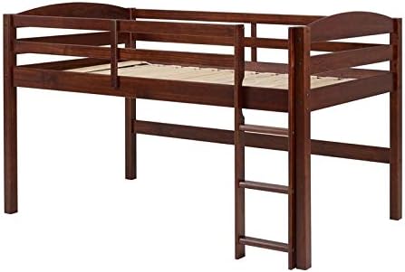 Pemberly Row Kids Junior Low Loft Twin Bunk Bed Solid Wood with Storage Area and Underneath Play Space in Gray