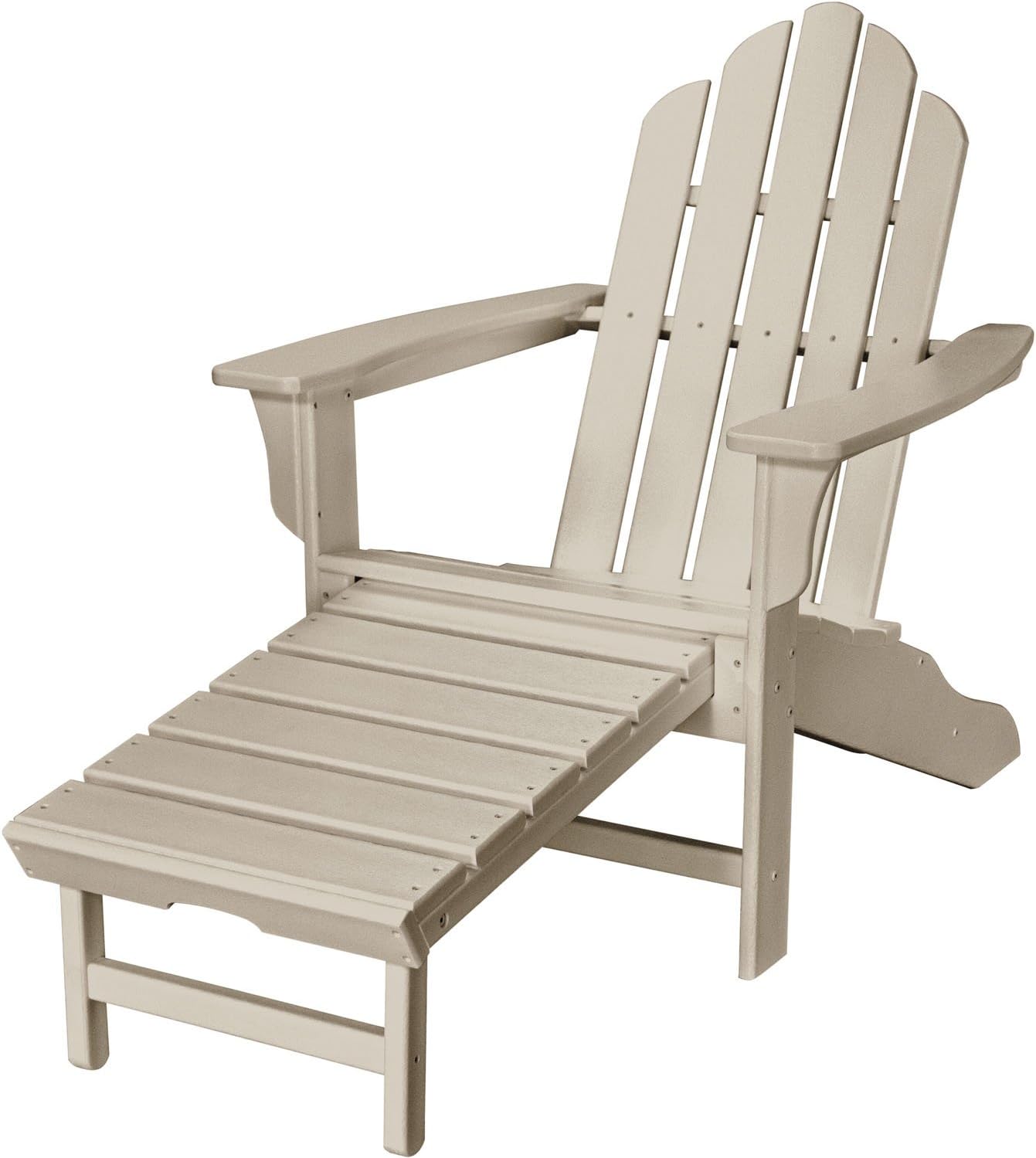 Hanover Outdoor All-Weather Contoured Adirondack Chair with Hideaway Ottoman, Sandy Shore