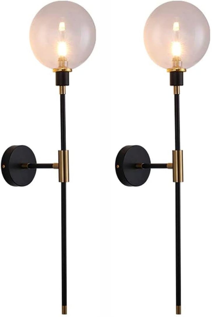 KCO Lighting Vintage Industrial Wall Light 1-Light Sconces Gold Black Modern Wall Mounted Sconce Globe Glass Shade Wall Lamp with Long Arm for Bedroom Hallway (Clear)