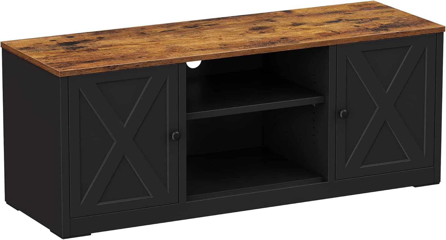 SONGMICS TV Stand, for 55 Inches TV, TV Cabinet with Open Shelves, 2 Cabinets, Bedroom, Rustic Brown and Black ULTV710B01