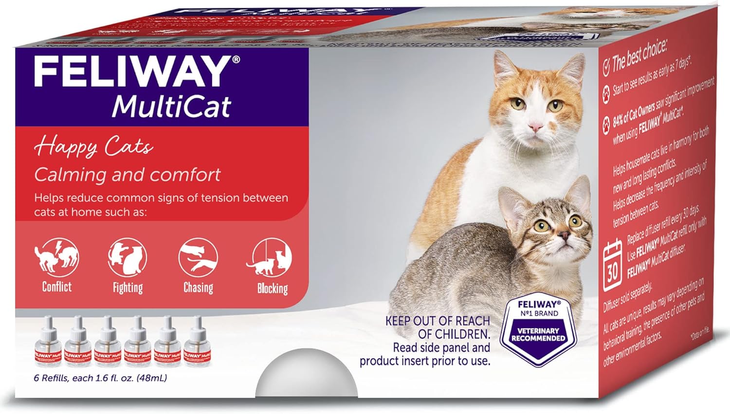FELIWAY MultiCat Calming Pheromone, 30 Day Refill - 6 Pack