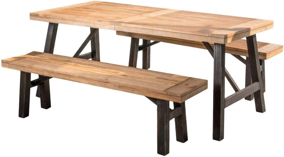 Christopher Knight Home Cottage Acacia Wood Dining Set, Brushed Grey