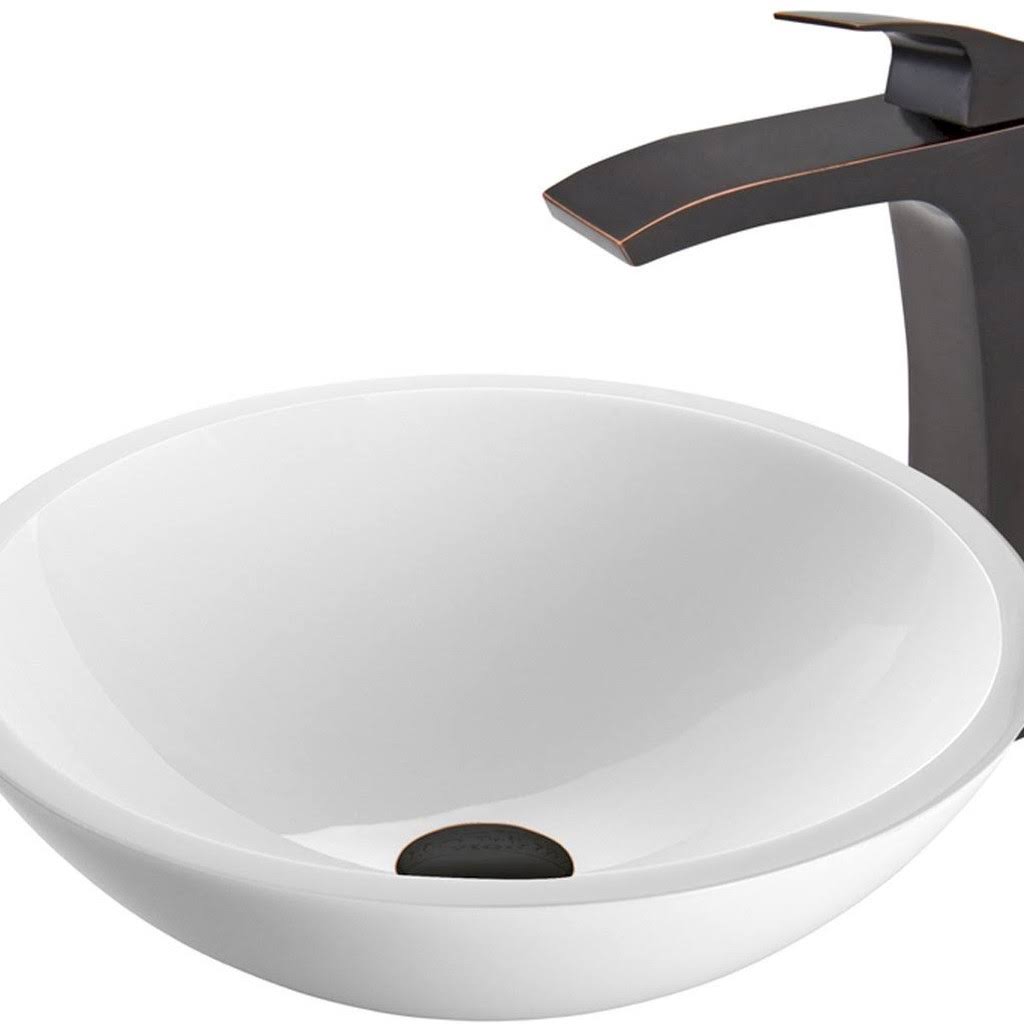 Vigo VGT452 Antique Rubbed Bronze Flat Edged White Phoenix Stone Vessel Sink and Blackstonian Faucet Set