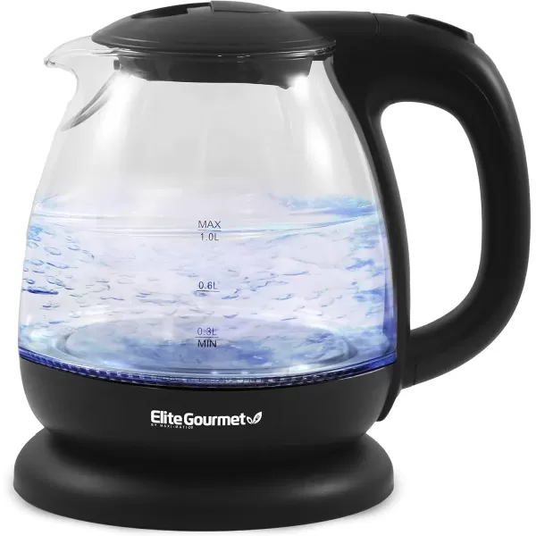Coffee & Tea Kettles EKT1001 Electric 1.0L BPA-Free 1100W Glass Kettle Cordless 360&deg; Base, Stylish Blue LED Interior, Handy Auto Shut-Off Function &ndash; Quickly Boil Water For Tea & More, Black(Glass)