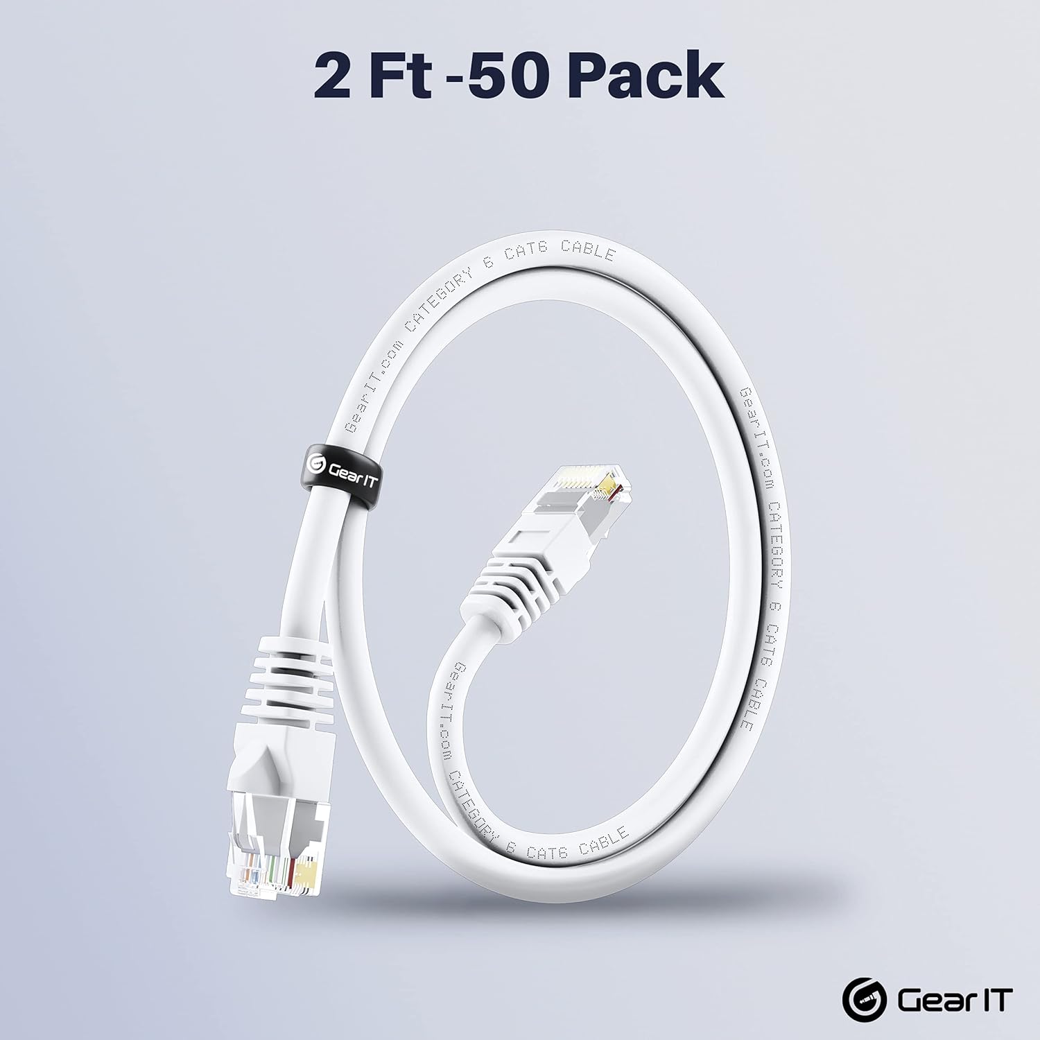 GearIT 50-Pack, Cat 6 Ethernet Cable Cat6 Snagless Patch 2 Feet - Snagless RJ45 Computer LAN Network Cord, White - Compatible with 48 Port Switch POE Rackmount 48port Gigabit Pack of 2
