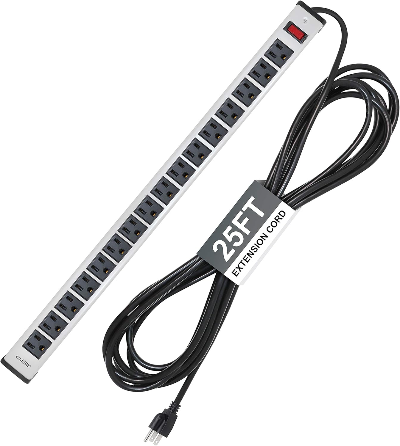 Digital Energy 16-Outlet Workshop Metal Power Strip with 25 Ft Long Extension Cord, Aluminum Alloy Pack of 2