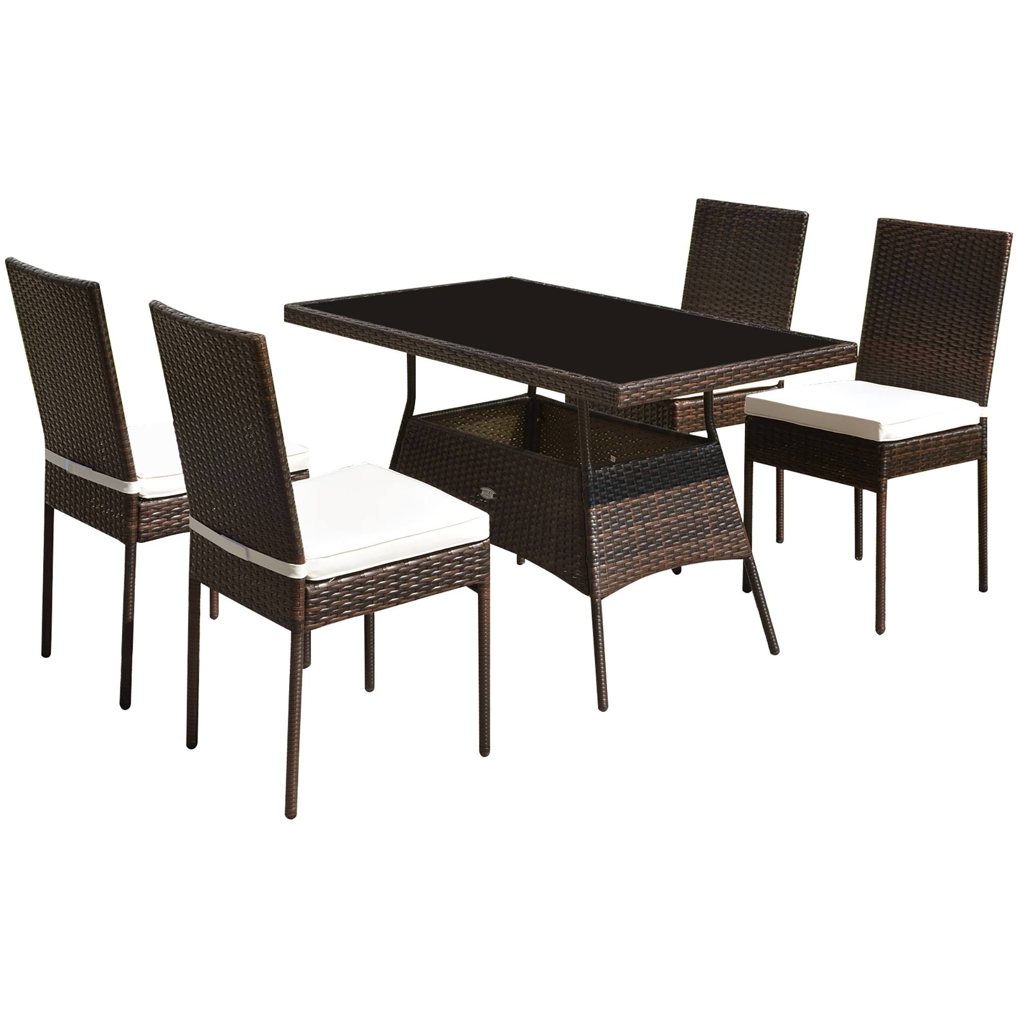Costway 5 Piece Patio Rattan Dining Set Glass Table High Back Chair Garden Deck Mix Brown