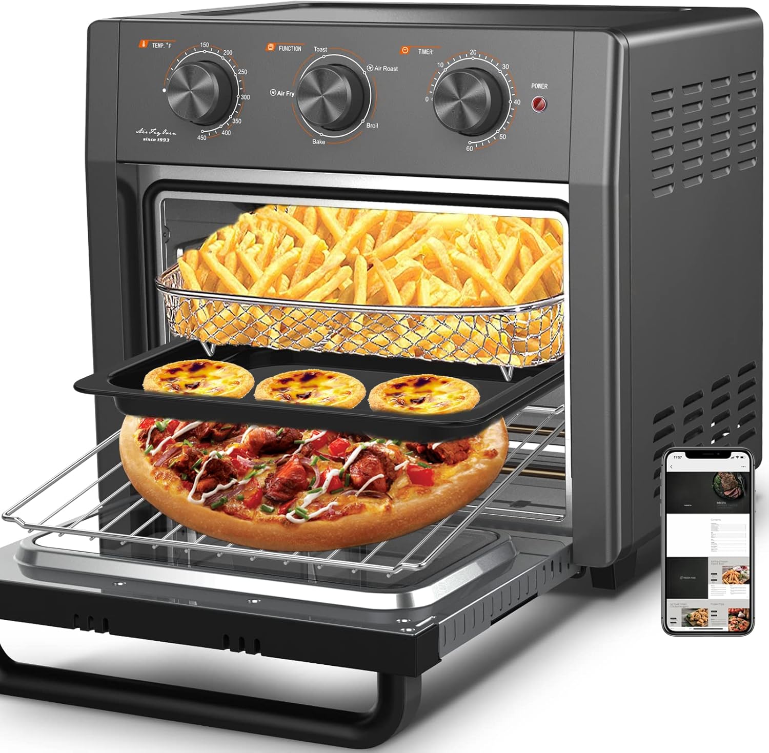 WEESTA Air Fryer Toaster Oven 24 Quart - 7-In-1 Convection Oven with Air Fry, 3 Layer Heating System,Large Capacity,Metal,1500W,UL Certified(Sliver)