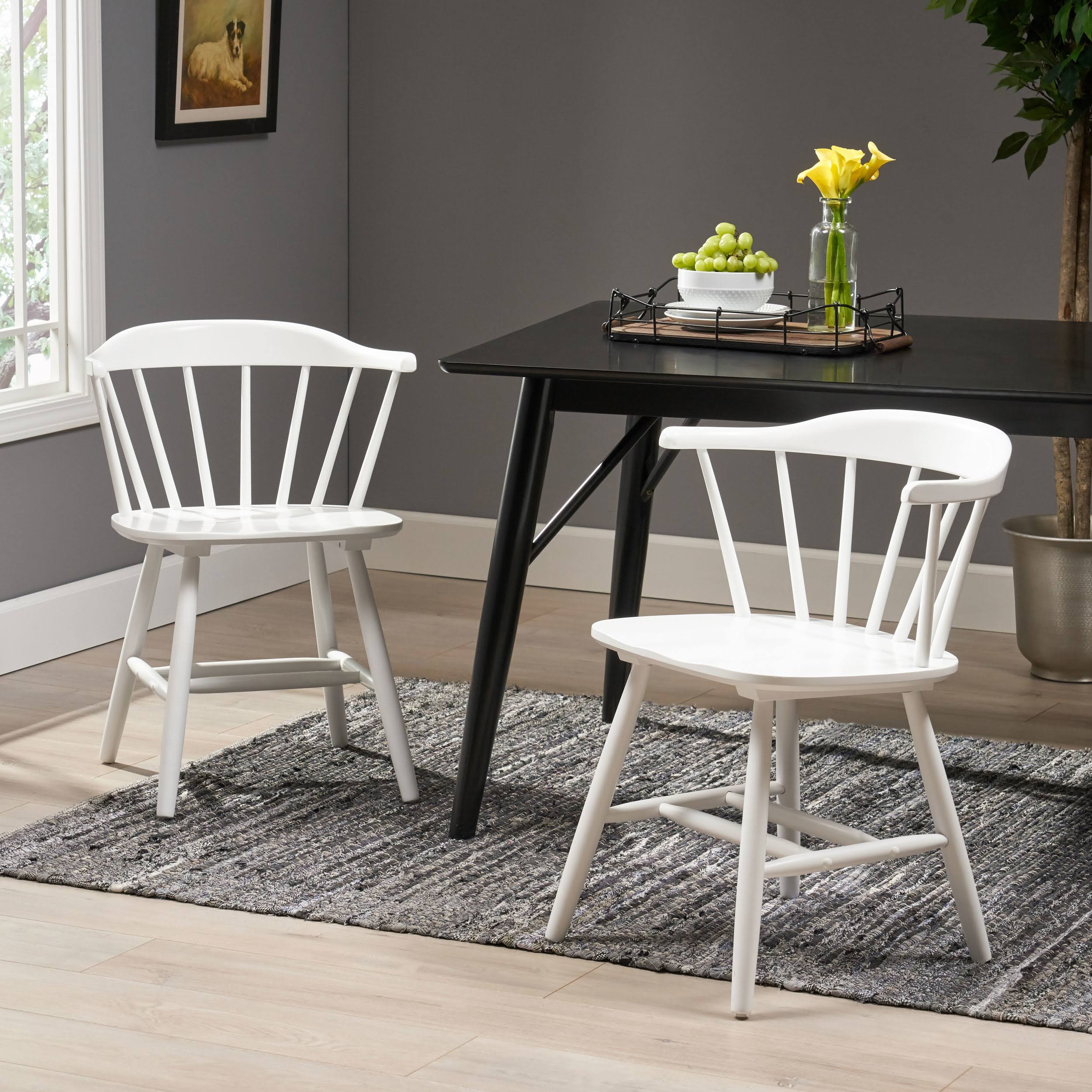 Mia Farmhouse Spindle Back Rubberwood Dining Chairs (Set of 2) White
