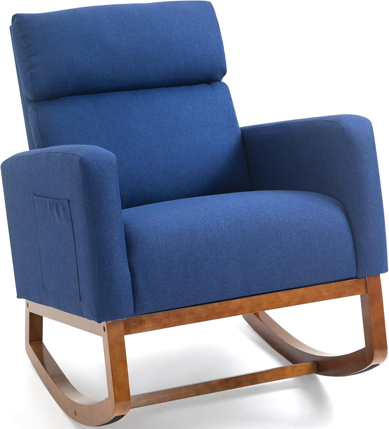 Avawing Living Room Rocking Chair, Comfortable Rocker Fabric Padded Seat Wood Base,Modern High Back Armchair,Dark Gray